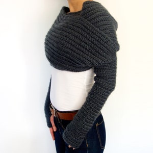 Crochet PATTERN - Twilight Wrap/Ribbed Cocoon Shrug/Modern Shoulders Cover-up/Convertible Scarf with Thumb Holes Sleeves