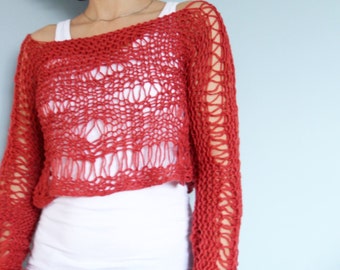Knitting PATTERN Shredded Crop Sweater/ Loose Knit Boho 
