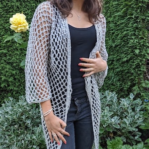 Crochet PATTERN Mermaid Long Cardi/ Boho Style Beach Coverup/See-through Duster/Laced Cardigan image 1