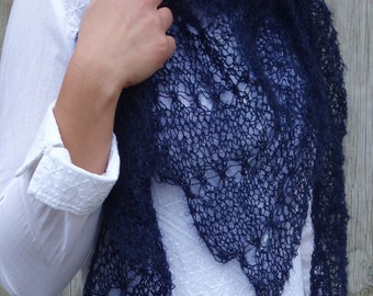 Knitting PATTERN - Blueberry Shawl/ Laced Shoulders Coverup/Boomerang Triangle Wrap/Bridal Wedding Cape/Oversized Asymmetrical Scarf