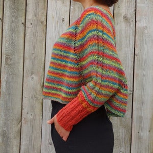 Knitting PATTERN Crocosmia Swoncho/Rainbow Crop Knit Loose Sweater/ Striped Poncho/ Raglan Sleeves Pullover image 6