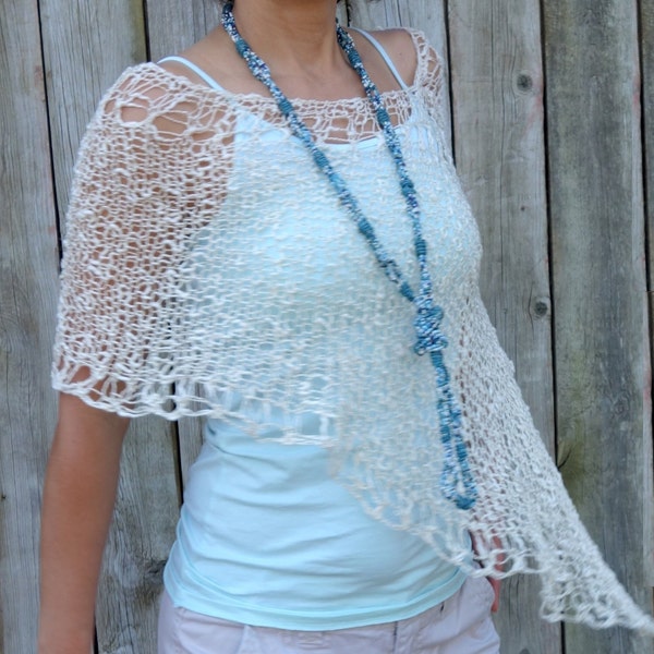 Knitting PATTERN - Boavista Poncho/ See-through Shoulders Coverup/Loose Boho Knit Wrap/Laced Bridal Wedding Cape/Shawl