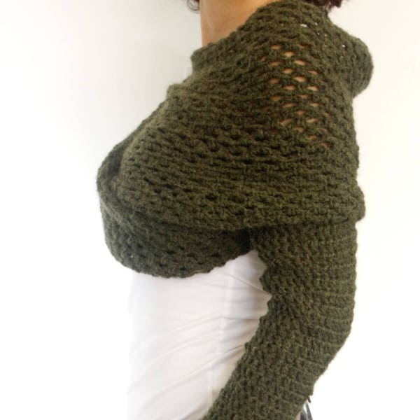 Crochet PATTERN - Wrap Around Thumb Holes Shrug/ Modern Chunky Shoulders Cover-up/Convertible Scarf with Sleeves