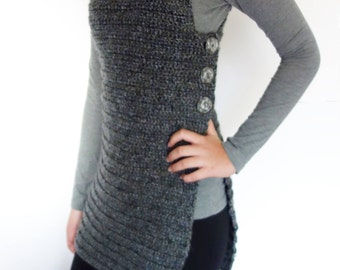 Crochet PATTERN-  Side Buttoned Tunic/Ribbed Shrug/ Rustic Shoulders Coverup/ Sleeveless Long Sweater