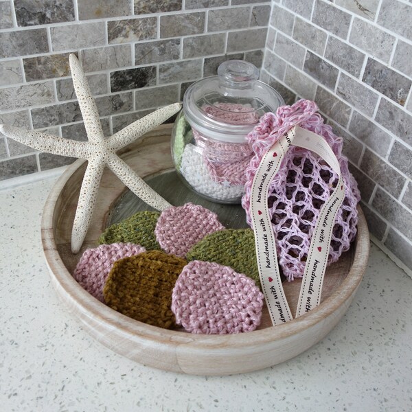 PDF Knitting PATTERN - 2 Way Face Scrubbies and Mesh Bag Set/DIY Reusable Cotton Pads/ Zero Waste Eco-friendly Makeup Remover Pads