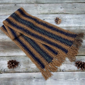 Crochet PATTERN Moss Fringed Scarf/striped Winter Cowl/long | Etsy