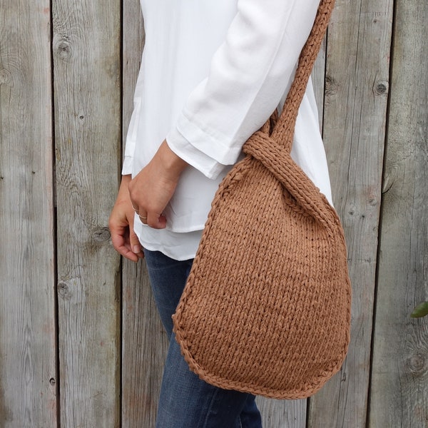 PDF Knit PATTERN - Japanese Knot Bag/ Long Shoulder Strap Sling/ Minimalist Tote/ Carrier/ Purse