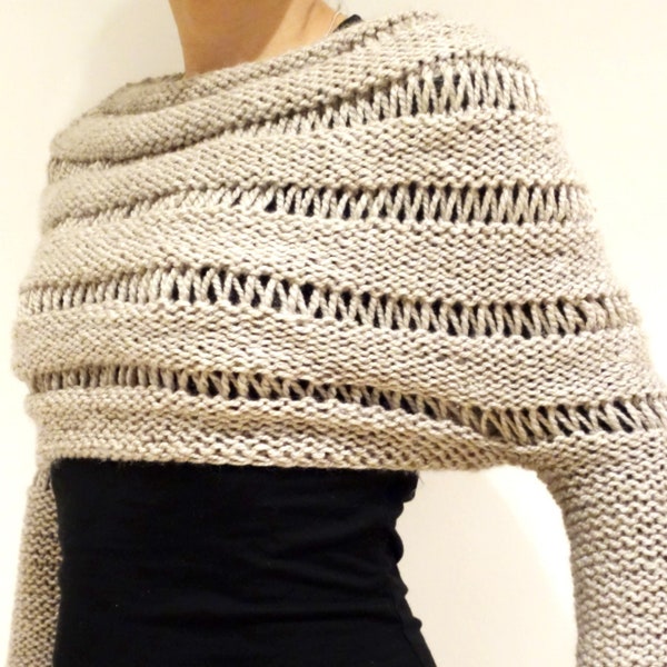 Sweater Knitting PATTERN - London Mist Cropped Sweater/ Poncho/ Chunky Knit Shrug