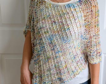 Knitting PATTERN- Honeycomb Lace Poncho/ Capelet/ Coverup/Asymmetrical Loose Knit Summer Wrap