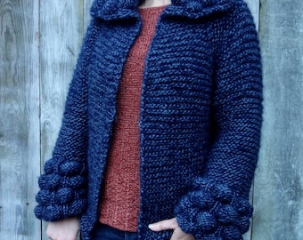 Knitting PATTERN- Verbena Jacket/Bulky Bubble Cardigan/ Hand Knit Coat