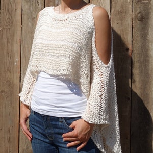 Knitting PATTERN Open Shoulder Cropped Sweater handknit Kimono Sleeve Top Convertible See through Cover up One Knit Two Looks Etsy UK