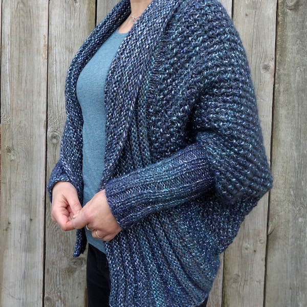 Knitting PATTERN- Blueberry Cardigan/Dolman Sleeve Cardi/ Hand Knit Chunky Jacket