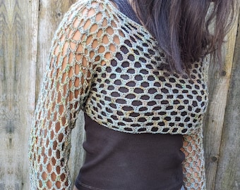 Crochet PATTERN- Mermaid Crop Top/ Rustic Shoulders Coverup/See-through Boho Shrug/ Cropped Mesh Summer Sweater