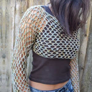 Crochet PATTERN- Mermaid Crop Top/ Rustic Shoulders Coverup/See-through Boho Shrug/ Cropped Mesh Summer Sweater