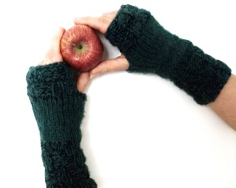 Knitting Pattern - Woven Look Fingerless Mittens, Unisex Handknit Fingerless Gloves