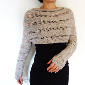 Sweater Knitting PATTERN - Oatmeal Cropped Thumb Hole Sweater/ Chunky Knit Shrug/ Adjustable Length