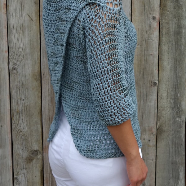 MOTIF au crochet - haut rayon de lune/ pull d'été rustique moderne/pull dos nu/ pull croisé dans le dos/ Stylecraft rayon de lune