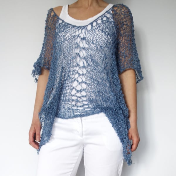 Knitting PATTERN - Butterfly See-through Shoulders Coverup/Loose Knit Poncho/Grunge Sweater/Summer Wrap