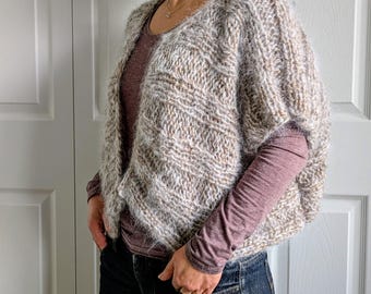 Knitting PATTERN - Chunky Ribbed Short Cardi/ Bulky Ribbed Crop Cardigan/Two-Strand Quick Knit Rib Shrug