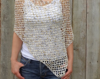 Crochet PATTERN- Mermaid Poncho, Laced Shoulders Cover-up, Asymmetrical Shoulders Warmer