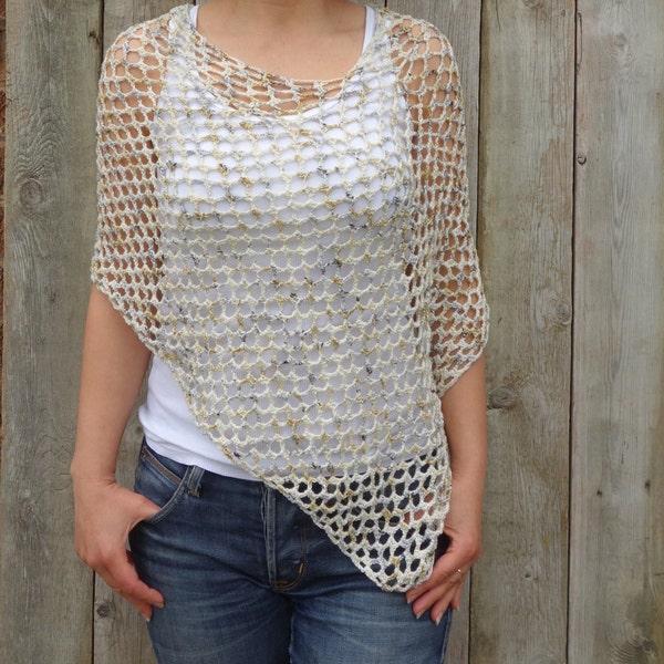 Crochet PATTERN- Mermaid Poncho, Laced Shoulders Cover-up, Asymmetrical Shoulders Warmer