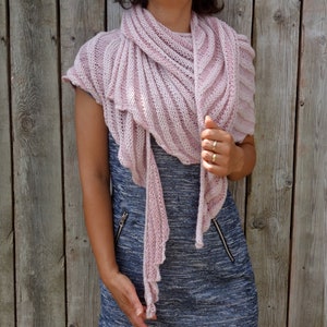 Knitting PATTERN - Dahlia Shawl/ Reversible Shoulders Coverup/Swirl Triangle Knit Wrap/Striped Bridal Wedding Cape/Asymmetrical Scarf