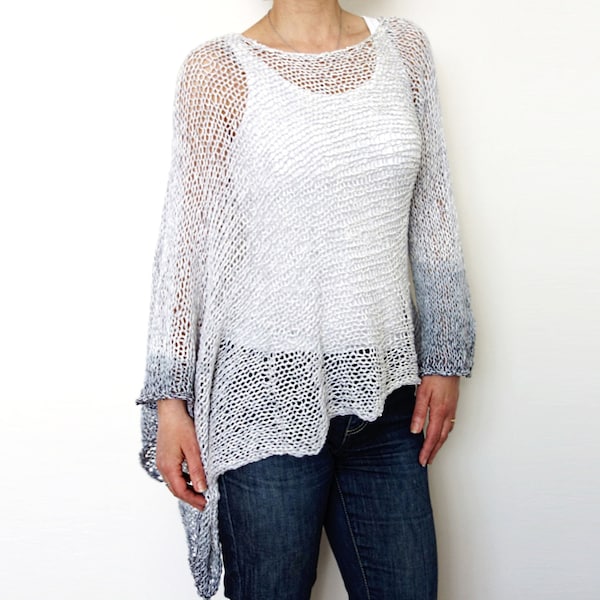 Knitting PATTERN- Stowe Asymmetrical Sweater, Ombres Loose Knit Wrap/Distressed Poncho