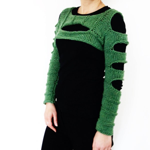 Knitting PATTERN- Cut Outs Cropped Top/Over-Bust Short Sweater/ Modern Dropped Sleeve Top/ Open Shoulder Shrug