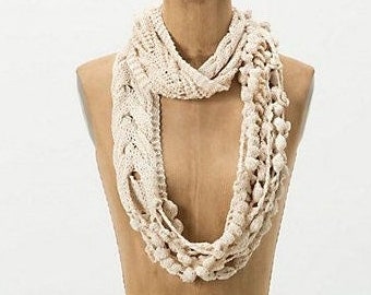 Knit&Crochet PATTERN- Boho Chic Infinity Skinny Scarf / Cowl/ Crochet Necklace/ Chunky Necklace