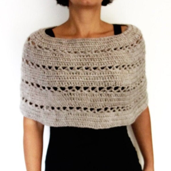 Crochet PATTERN- Oatmeal Capelet/ Chunky Knit Shoulders Warmer/ Handmade Shoulders Coverup