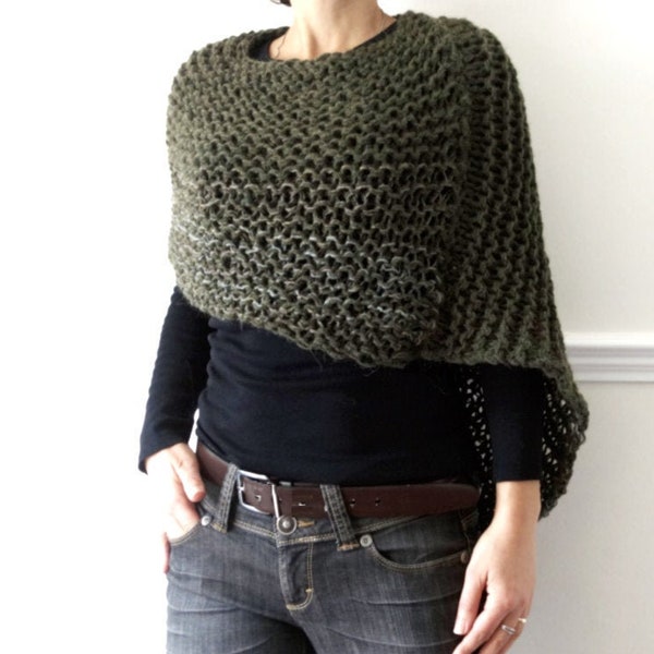 Knitting PATTERN- Woodland Poncho, Asymmetrical Super Chunky Shoulders Wrap, Winter/Fall Cover Up