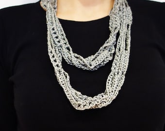 Crochet PATTERN - Skinny Silk Infinity Scarf/Crochet Grey Silk Necklace/Non-Allergenic Jewellery