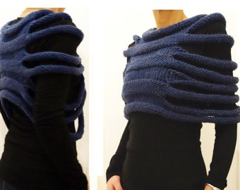 Knitting PATTERN- London Ribbed Capelet/Winter Shrug/ Chunky Knit Vest/Handmade Cozy Blue Wrap