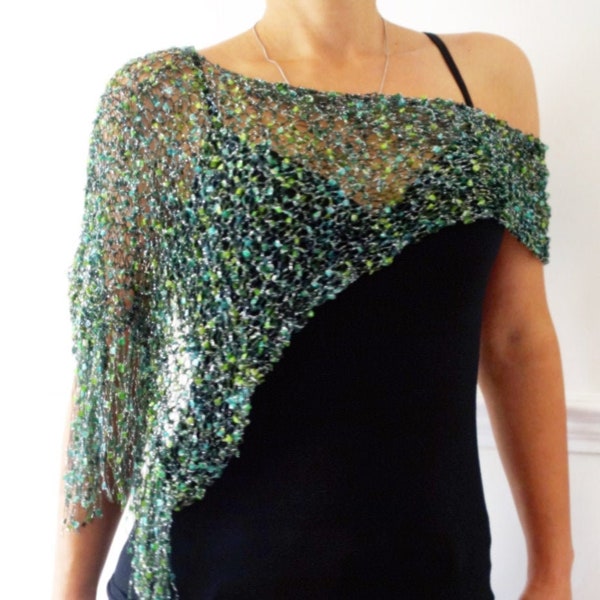 Knitting PATTERN- Party Glitter Wrap, Asymmetrical Loose Knit Evening Shrug, See-through Shoulders Coverup, Wedding Bridesmaid Bolero