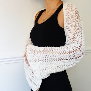 Knitting PATTERN - Bell Sleeve Shrug/ Laced Hand Knit Cozy Wrap/ Cotton Shoulders Cover Up