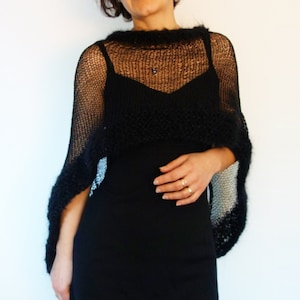 Knitting PATTERN- Cheer for Sheer Poncho, See-through Chunky Lace Shoulders Coverup/Loose Knit Capelet/Bridal Wrap/Cape/Bolero