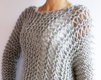 Knitting PATTERN- Funky Bulky Asymmetrical Sweater, Loose Laced Knit/Swoncho Half Poncho Half Sweater