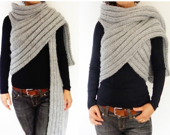 Knitting Pattern - Zendeya Inspired Wrap/Bulky Scarf/Super Chunky Poncho/Easy Knit Ribbed Jacket