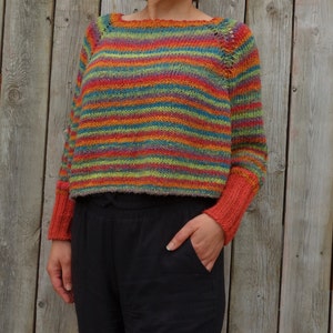 Knitting PATTERN Crocosmia Swoncho/Rainbow Crop Knit Loose Sweater/ Striped Poncho/ Raglan Sleeves Pullover image 5