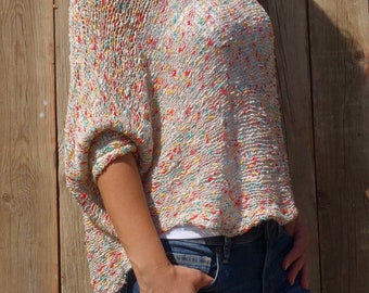 Knitting PATTERN- Confetti Loose Knit Sweater/ Batwing Sleeve Pullover/Boho Summer Top/Dolman Sleeve Pullover