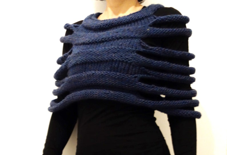 Knitting PATTERN London Ribbed Capelet/Winter Shrug/ Chunky Knit Vest/Handmade Cozy Blue Wrap image 5