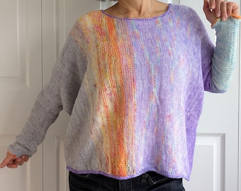 Knitting PATTERN - Volcano Sweater/ Multicoloured Hand dyed Loose Jumper/Oversized Pullover/ Sideway knitwear