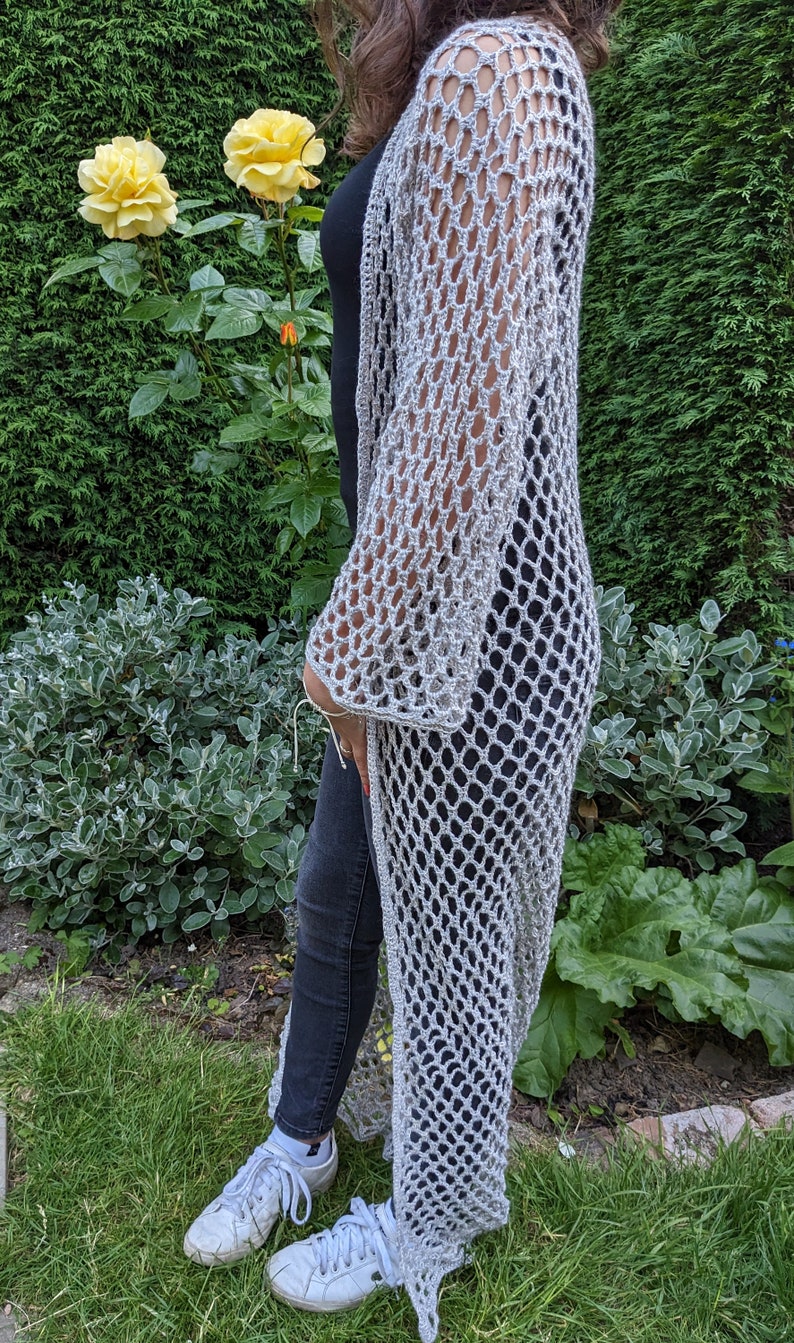 Crochet PATTERN Mermaid Long Cardi/ Boho Style Beach Coverup/See-through Duster/Laced Cardigan image 4