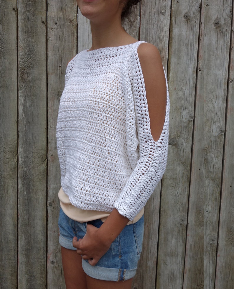 Sweater Crochet PATTERN Lily of the Valley CropTop/ Modern Rustic Coverup/Open Shoulder Jumper image 3