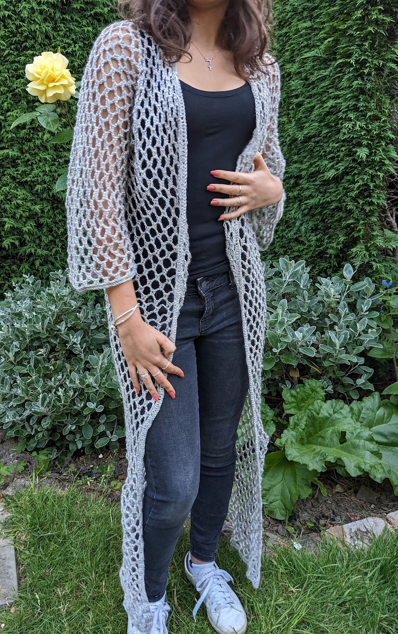 Crochet PATTERN Mermaid Long Cardi/ Boho Style Beach Coverup/See-through Duster/Laced Cardigan image 1