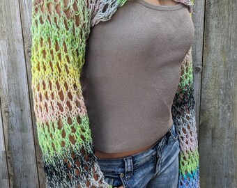 Knitting PATTERN - Boho Ombre Shrug/ Loose Knit Crop Sweater