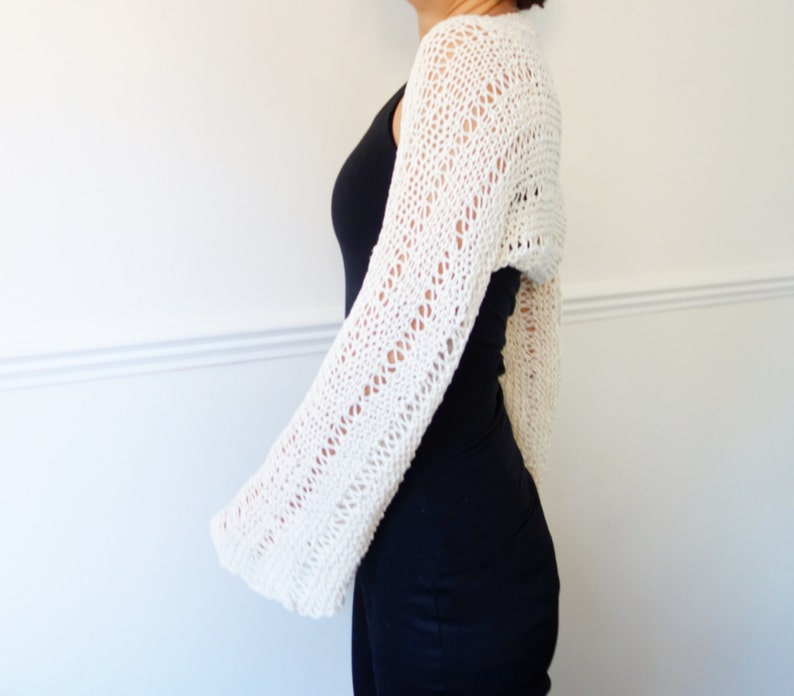 Knitting PATTERN Bell Sleeve Shrug/ Laced Hand Knit Cozy Etsy
