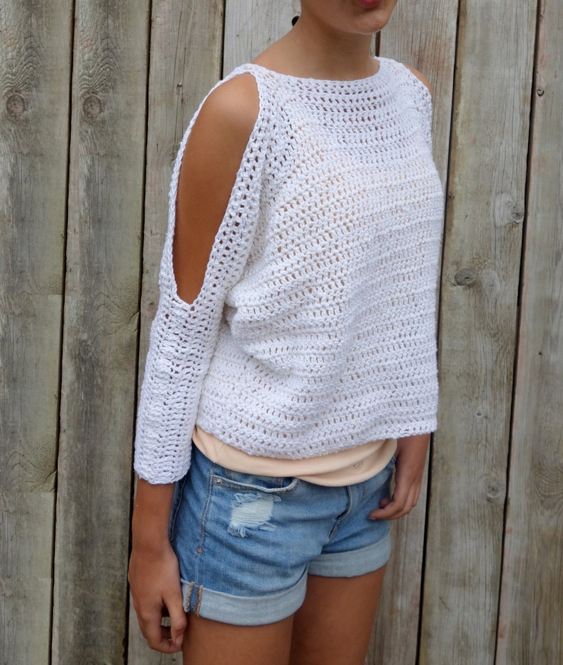 Sweater Crochet PATTERN Lily of the Valley CropTop/ Modern Rustic Coverup/Open Shoulder Jumper image 5