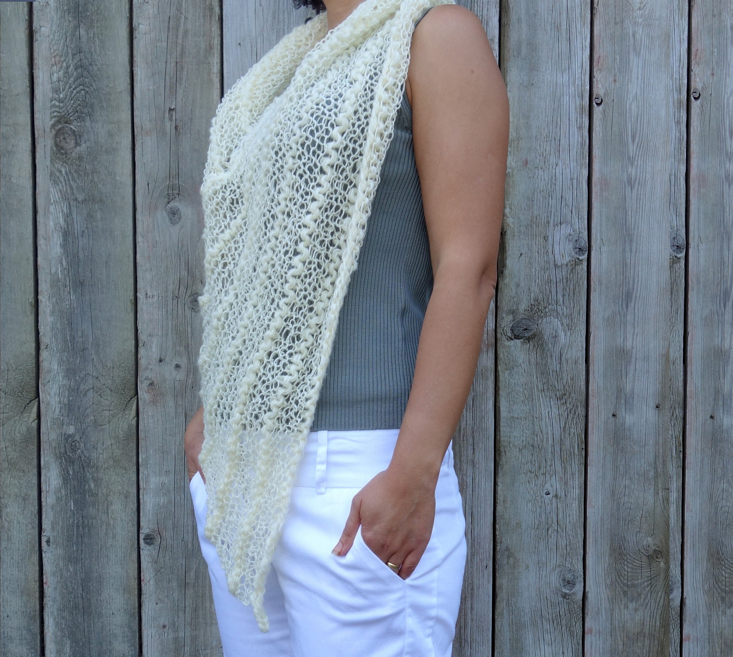 Knitting PATTERN Thick and Thin Poncho, Asymmetrical Laced Shoulders  Cover-up/convertible Shawl/loose Knit Caplet/bridal Wrap 