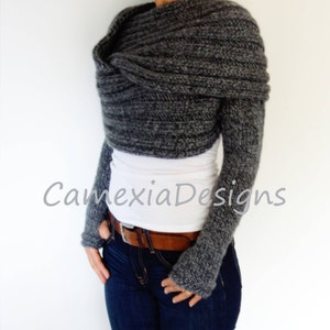 Knitting PATTERN Convertible Scarf with Sleeves/ Wrap Around Thumb Holes Shrug/ Modern Chunky Shoulders Cover-up image 6